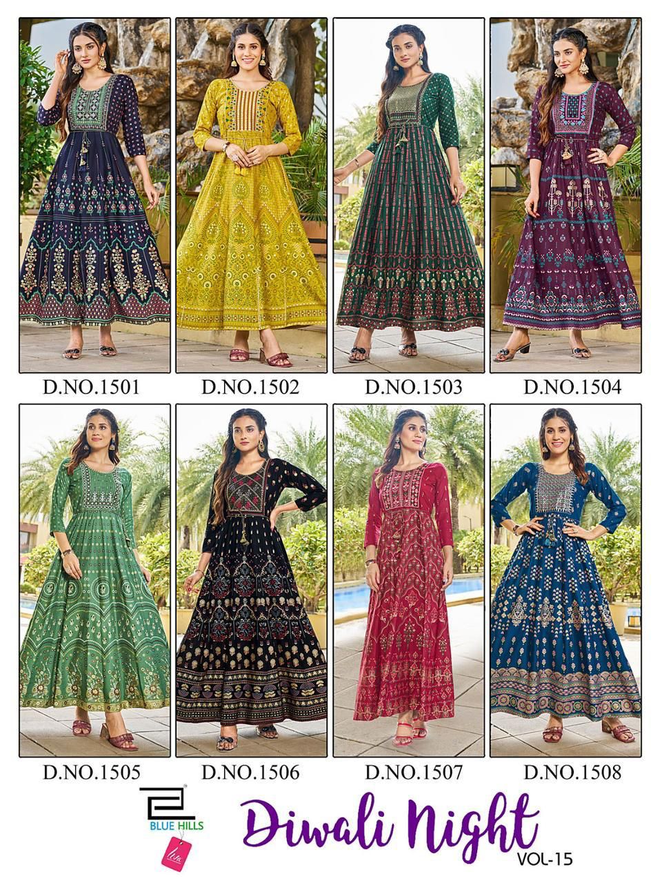 Blue Hills Diwali NIght Vol 15 Sequence Long Designer Kurtis Catalog
